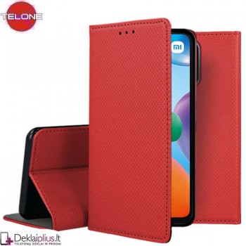 Telone atverčiamas dėklas - raudonas (telefonams Xiaomi Redmi 10C)